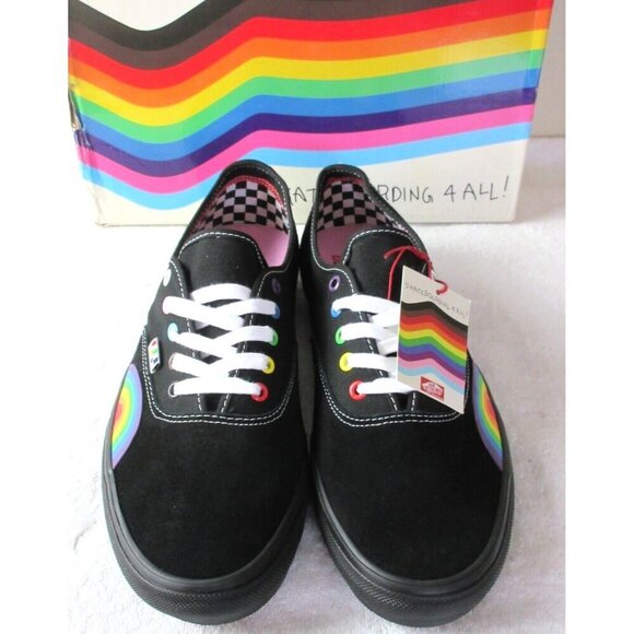 Vans Men\'s Skate Authentic Pride Black Rainbow Suede Canvas shoes Sizes NIB
